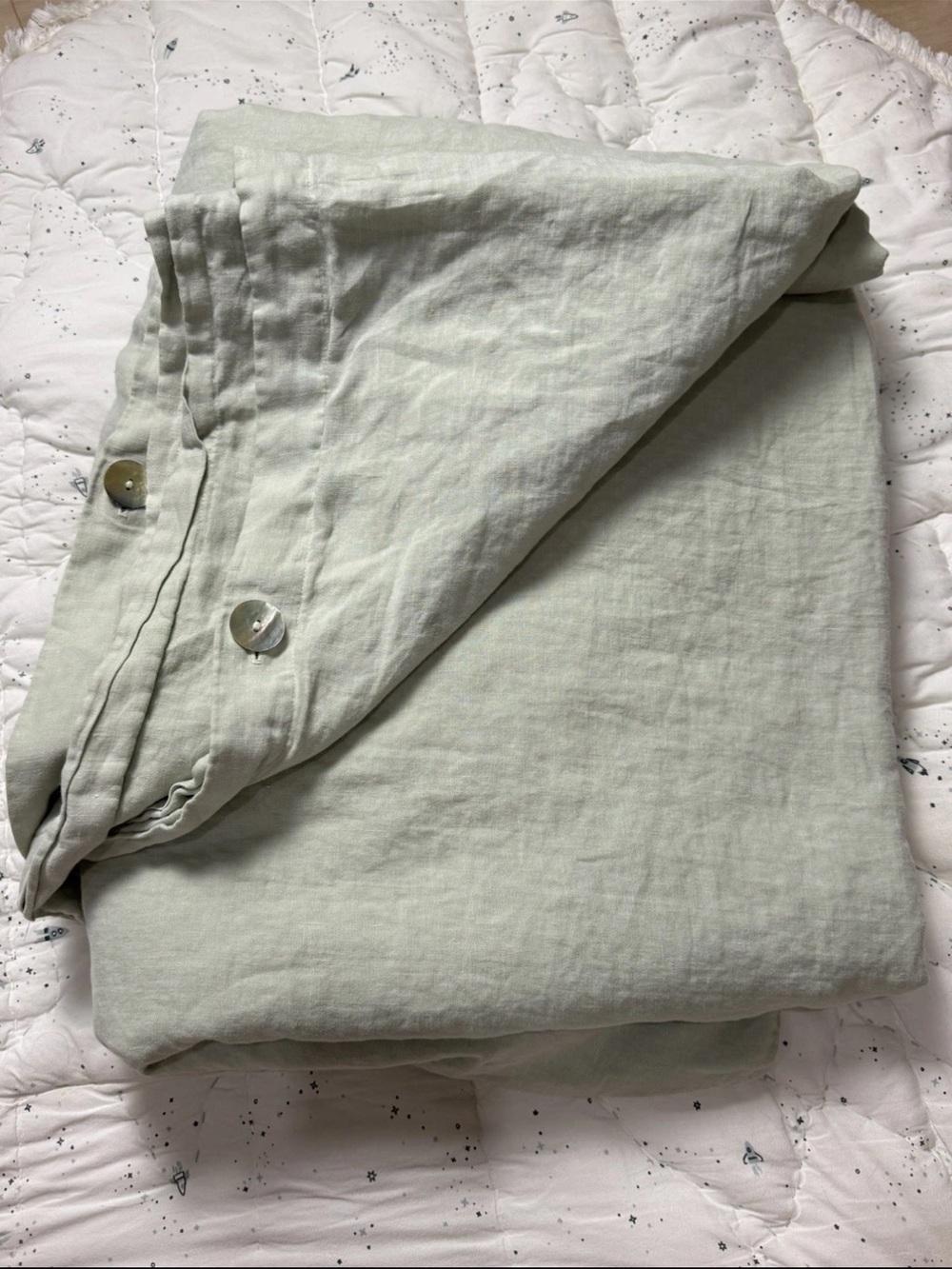 Bella Notte Linens 100% Linen Duvet Cover Green Buttons Luxury King ( Read Desc